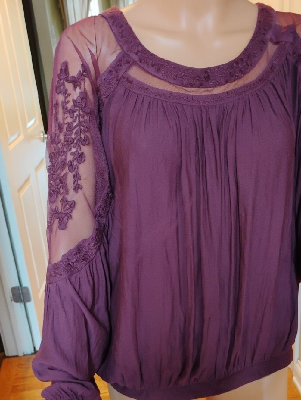 Free People Boho Lace Yoke Peasant Top - Picture 2 of 14